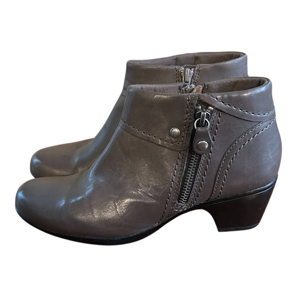 Clarks Bendables Ingalls Thames Grey Leather Ankle Boots Side Zip‎ Leather 7.5 M